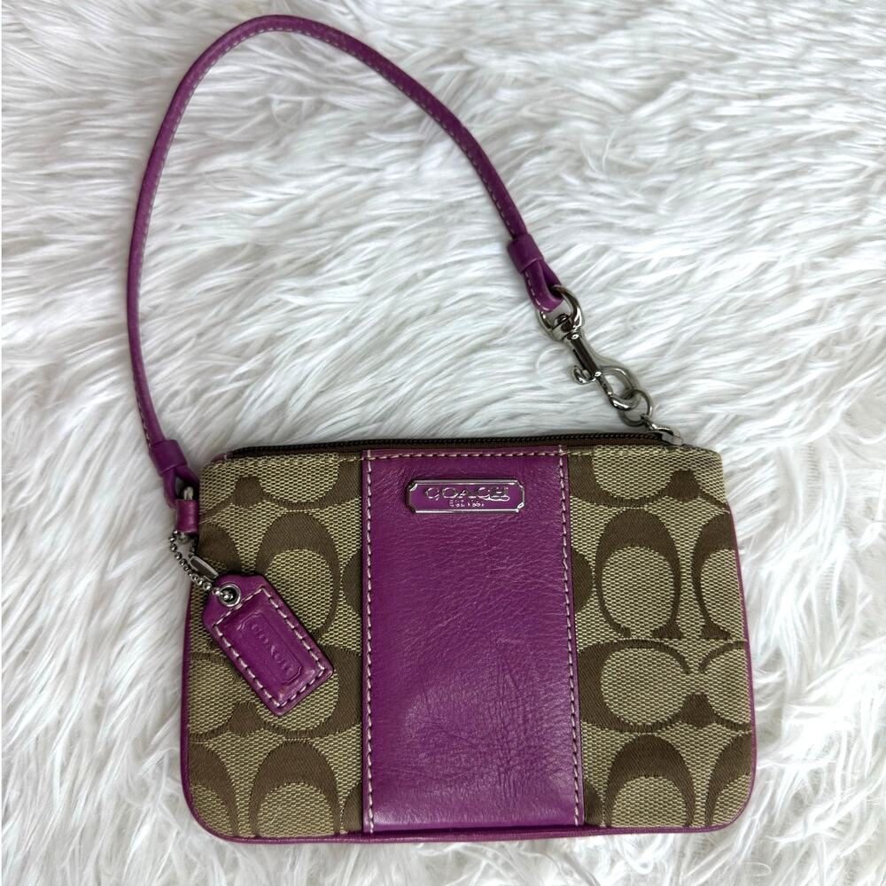 COACH y2k Purple Brown Signature Canvas Wristlet
